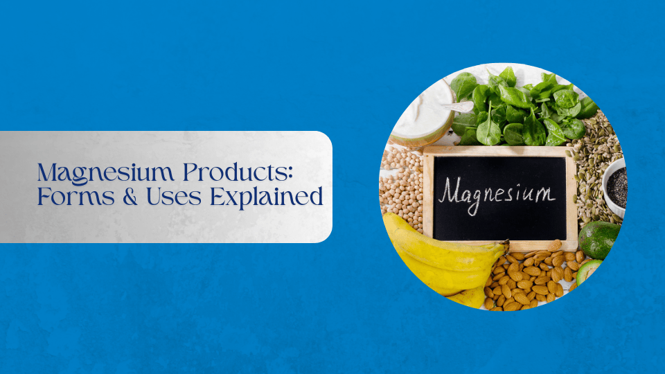 “Assorted magnesium supplements in bottles and powders for general dietary awareness”