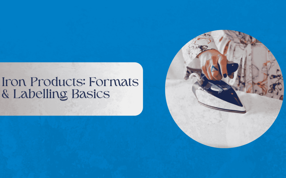 Different iron supplement formats including tablets, capsules, liquids, and chewables in a neutral display.